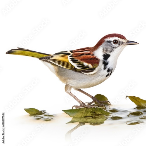 Chestnut-sided warbler bird isolated on white. Generative AI