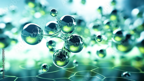 Green Hydrogen H2 gas molecule. Sustainable alternative clean hydrogen H2 eco energy, the fuel of the future industry.