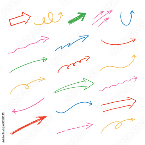 シンプルな手書きの矢印セット（カラフル） Simple handwritten arrow set (colorful)