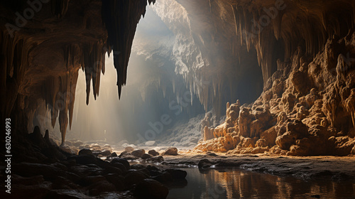 cave with stalactites and stalagmites Generative AI