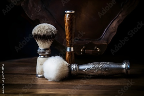 Symbols of tradition: A vintage straight shaving brush, reflecting the time-honored techniques of barbers