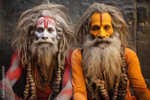 Holy Sadhu men with traditional painted face