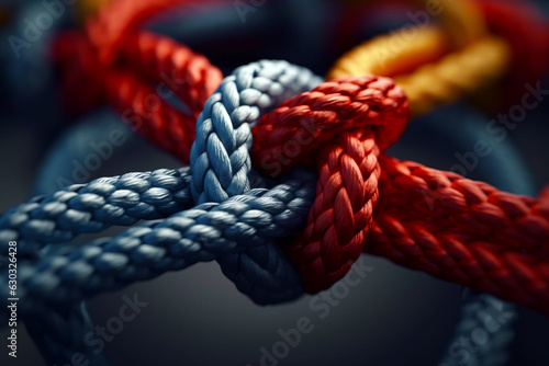Close up of rope with knot in the middle of it.