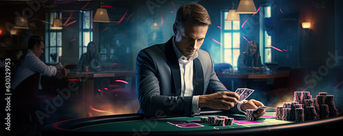 gambling casino dealer at black jack table. wide banner
