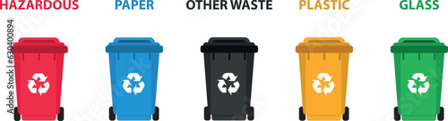 Iconos de Cubos de basura reciclable. Vector