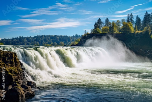 Discovering Willamette Falls: A Picturesque Waterfall in Oregon's Landscape (Aspect ratio specified as AR 3:2): Generative AI
