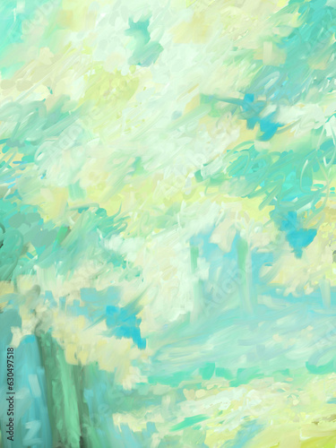 Impressionistic Aqua Light & Uplifting Summer Trees on the Hillside - Digital Painting/Illustration/Art/Artwork Background or Backdrop, or Wallpaper