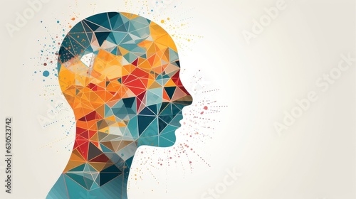 Illustration of abstract profile of a human head and consciousness with physical and chemical structures in the head, Person creative mind, Psychic waves concept, Generative AI illustration
