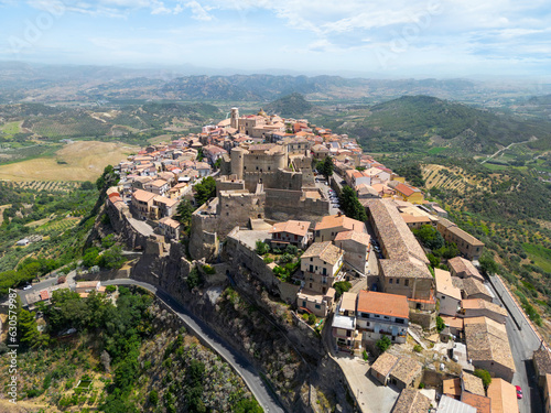 Panoramic view of Santa Severina town. This small medieval village in the province of Crotone, in Calabria, is one of the most beautiful villages in Italy.