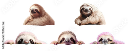 Set of Sloths smiling characters for contents or copy text space on transparent background cutout, PNG file