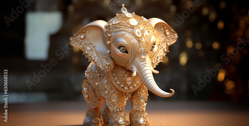 cute baby elephant gold and jewelry fractal iteration. Generative Ai content