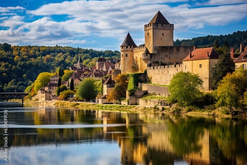 Discovering the Charm of Castelnaud-La-Chapelle: An Ancient French Village in Dordogne's Mediaeval Architecture (3:2 ratio): Generative AI