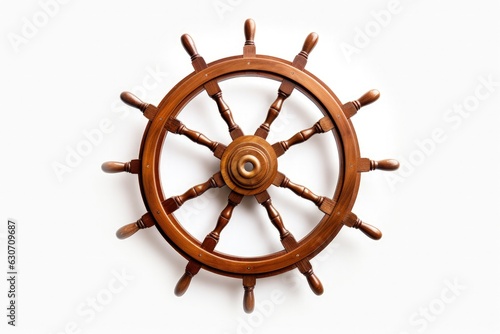 Pirate ship wooden rudder on white background. Generative AI