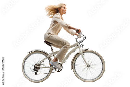 woman with bicycle isolated on white