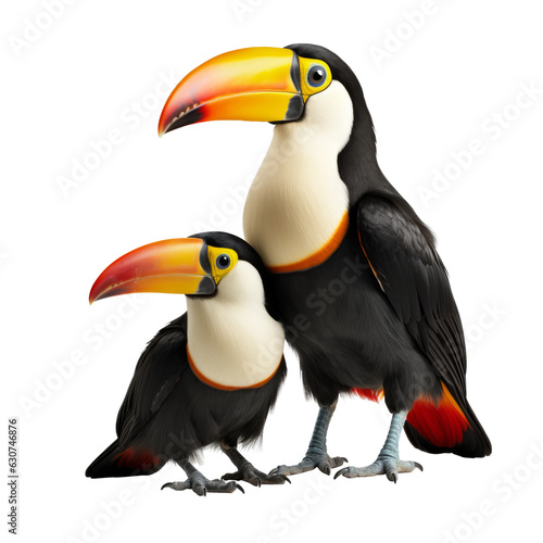 toucan mom and baby toucan isolated on transparent background cutout , generative ai