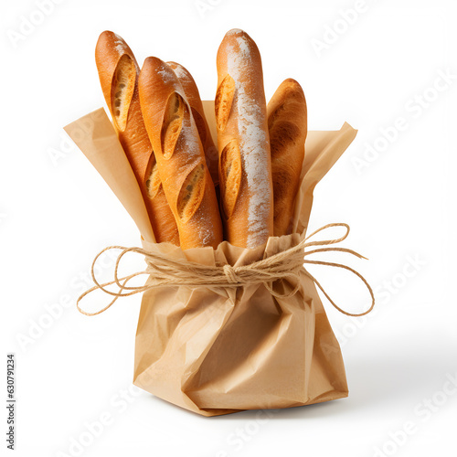 delicious baguette France, white background generated AI