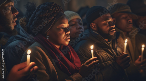Candlelight Vigil: A touching scene of an African Black community holding a candlelight vigil on Christmas Eve, symbolizing hope and unity