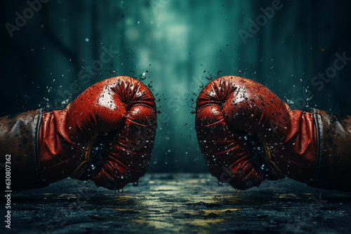 Action-packed boxing gloves versus, intense poster Generative AI