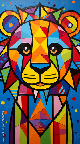 leão em pintura arte cubismo colorida 