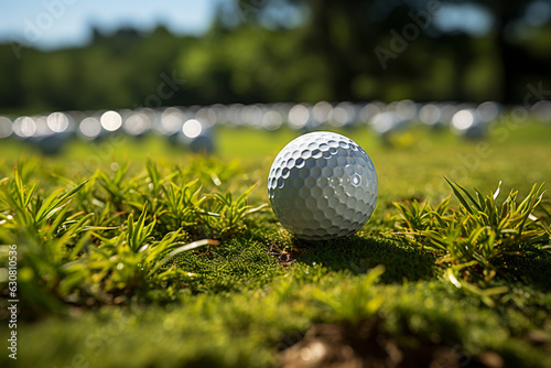 Golf ball on putting green next to hole Generative AI