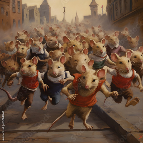 The Rat Race, mice running in a race m a metaphor for the business world and going to work, jobs, careers, generative ai. 