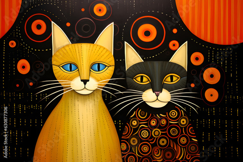 Two cats in folk art style. 