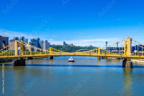 Three sisters - the row of three suspension bridges in Pittsburgh