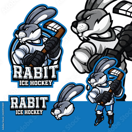 Rabbit Ice Hockey Mascot Logo Cartoon Character 