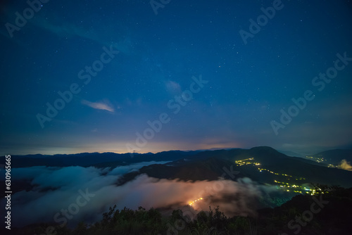 Galactic Serenity: Nighttime Skyline at the Mountain Summit. The starry sky in summer on the top of the mountain in New Taipei City.