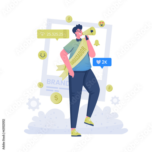 Viral marketing strategy with social media brand ambassador illustration