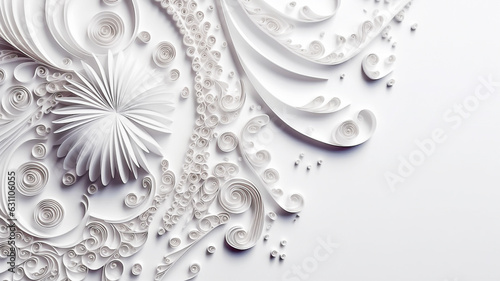 Arrière plan blanc élégant et chic avec arabesques et décor floral en papier découpé pour carte et invitation - Générative iA