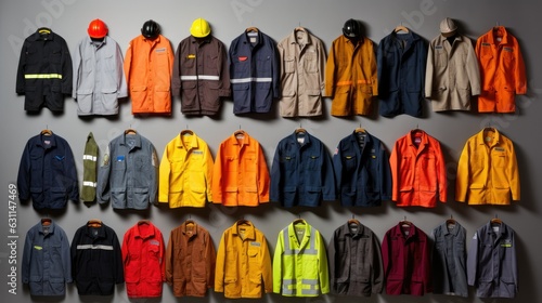 set of diverse and colorful worker uniforms