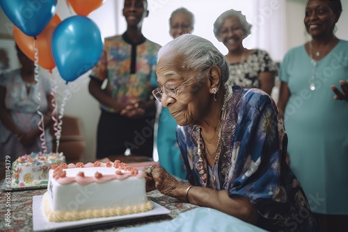 Seniors celebrating a birthday in a nursing home