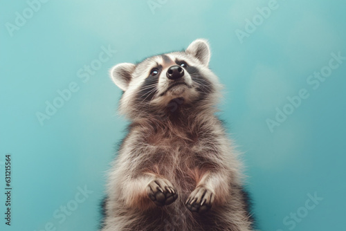 Portrait of racoon on pastel background