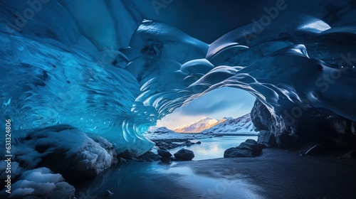 Insane Shot of an Ice Cave with a River.