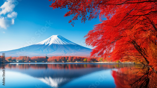 青空と紅葉と富士山
