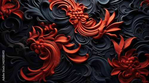 Eternal Zen: 3D Red Ink Abstraction. Generative AI
