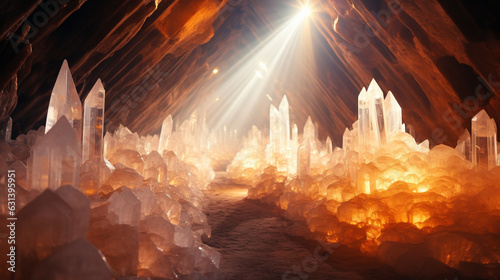 Glowing Salt Crystals Glistening in the Underground Salt Mine 