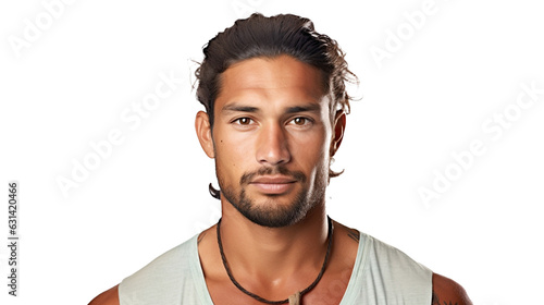 Gentle Pacific Islander-European man, ethnic groups, white background, transparent background Generative AI