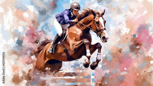 Equestrian show jumping painting illustration for competition