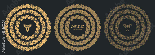 Celtic knot braided frame border ornaments set. Circle size.