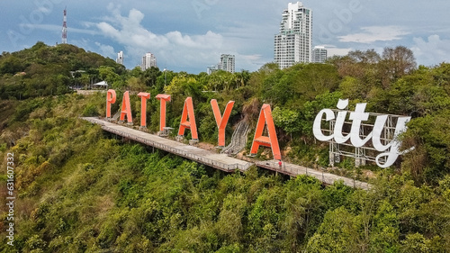 large letters PATTAYA Aerial view of Pattaya , Thailand