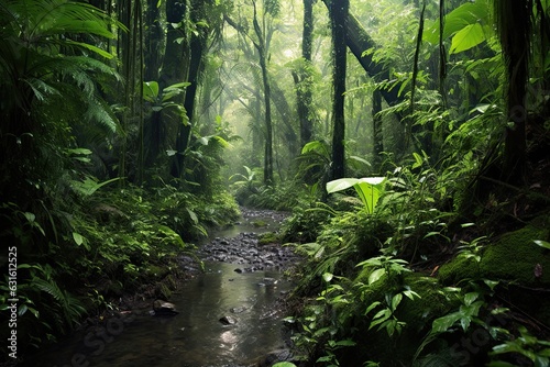 Lush Foliage, Exotic Wildlife, and the Soothing Sounds: Exploring the Enchanting Realm of a Dense Rainforest, generative AI