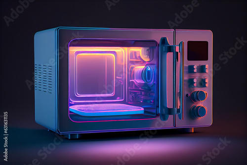 Microwave oven on black background