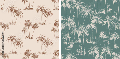 Palm Trees Boho Earthy Botanical Vintage Pattern Vector Illustration Set of 2