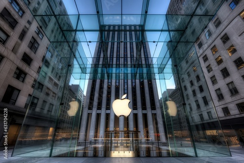 Entrance of the Apple Store Fifth Avenue on September 12, 2020 in New York City, USA, Generative AI