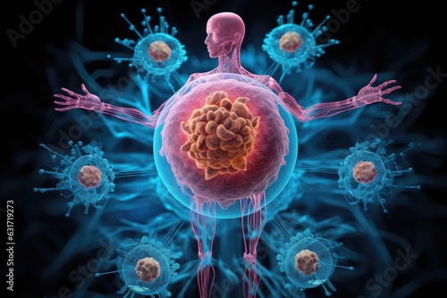 3D illustration of SARS-CoV-2, Middle East Respiratory Syndrome, advanced nanorobot skillfully maneuvers through the complex labyrinth of human body, locate any malignant cancer cells, AI Generated