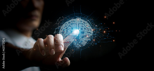 Futuristic Brain Illustration with AI Technology Concept, Digital Brain Network: Connecting Innovation and Technology