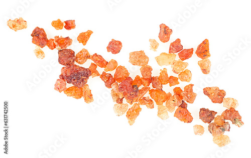 Frankincense resin isolated on a white background, top view. Pile of natural frankincense Olibanum, incense.