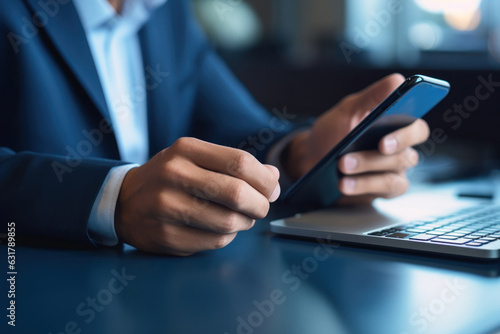 Digital Marketing. business man working document management system on mobile smart phone on desk in meeting room office, cloud computing, business finance, internet network technology concept